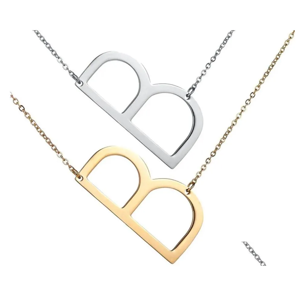 Pendant Necklaces Women Sideways Personalized A-Z English Letter Name Neclace Initial Gold Sier Plated Stainless Steel Wholesale Drop Dhmnj