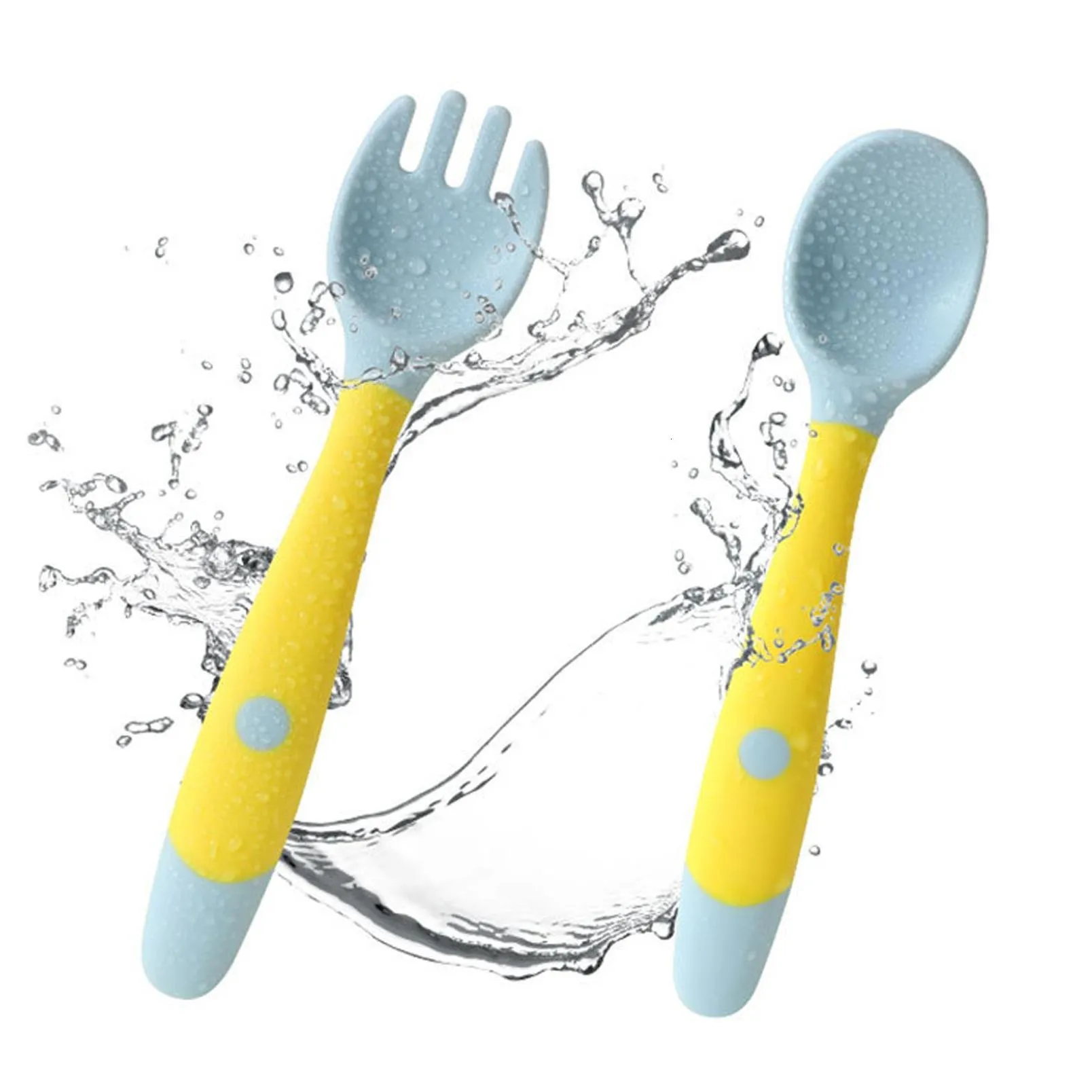 Cups Dishes Utensils Baby Silicone Spoon Set Auxiliary Food Toddler Learn To Eat Training Bendable Soft Fork Infant Children Tableware