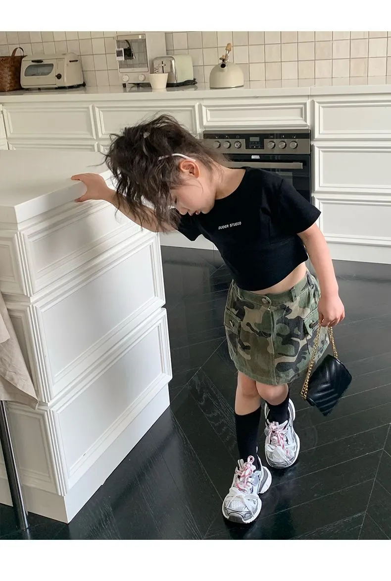 Fashion Girls camouflage cargo skirt old kids back pocket elastic waist casual skirt INS children all-matching clothes S1093