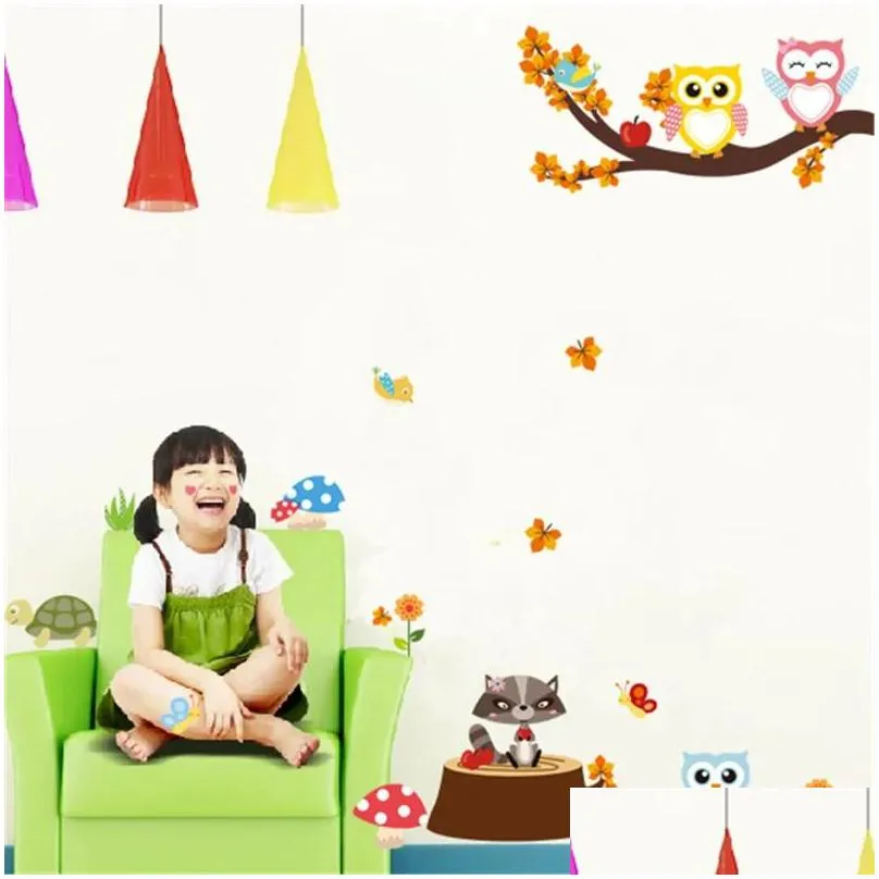 Wall Decor Forest Tree Branch leaf Animal Cartoon Owl Monkey Bear Deer Wall Stickers For Kids Rooms Boys Girls Children Bedroom Home Decor