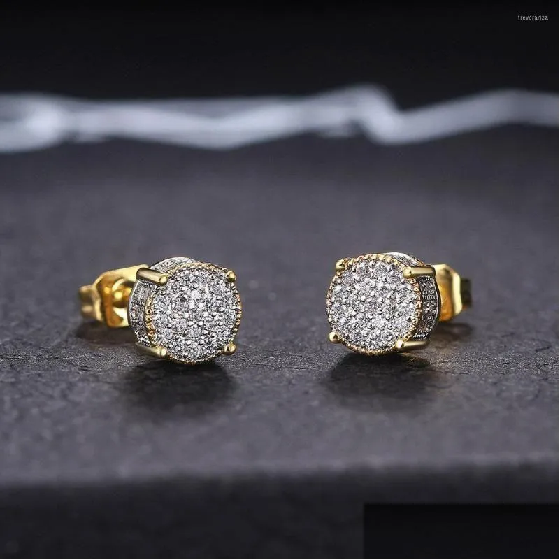 Stud Earrings Cubic Zirconia Bling Iced Out Around Earring Gold Copper For Men Hip Hop Jewelry Women Rapper Ear Ring