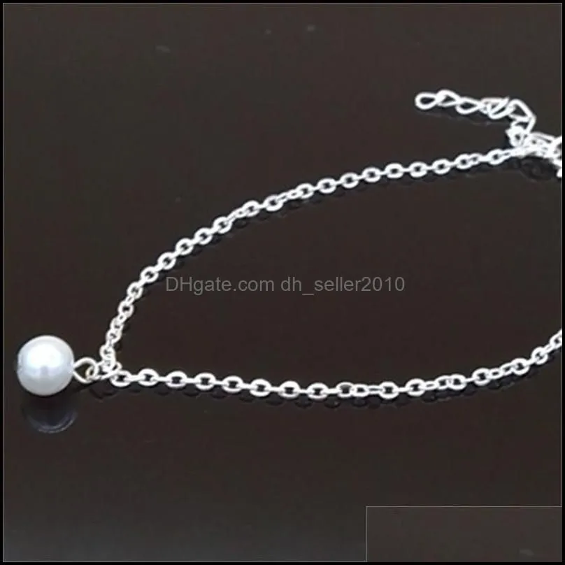 Anklets Drop Delivery Imitation Pearl Beads Gold Sier Alloy Ankle Chain Anklets Bracelet Foot Jewelry Barefoot Sandals Beach Accessor
