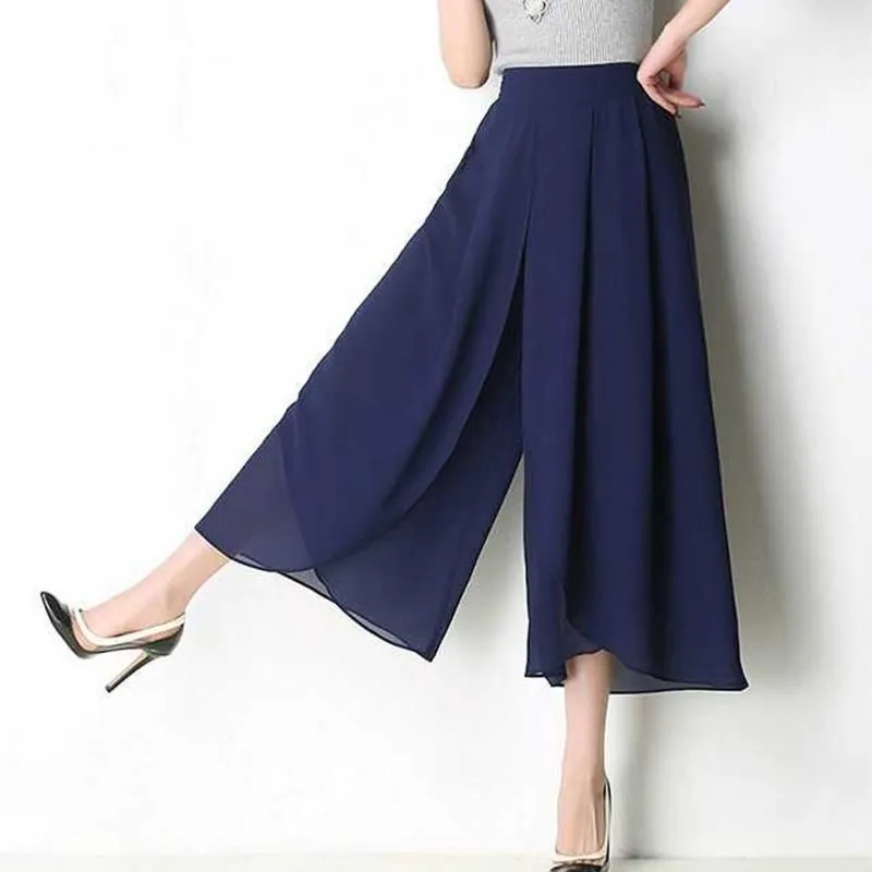 Capris High Waist Chiffon Wide Leg Pants Skirt Women Summer Thin Casual Pantalones Mujer Ropa Korean Style 2022 New Baggy Trousers