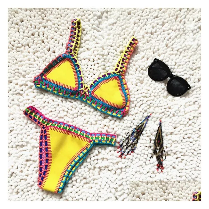 Women`S Swimwear Women S Micro Bikini Handmade Cloghet Knit Halter Work Bathing Suit Swimsuit Biquini Thong Traje De Bano 221231 Drop Dhfxv