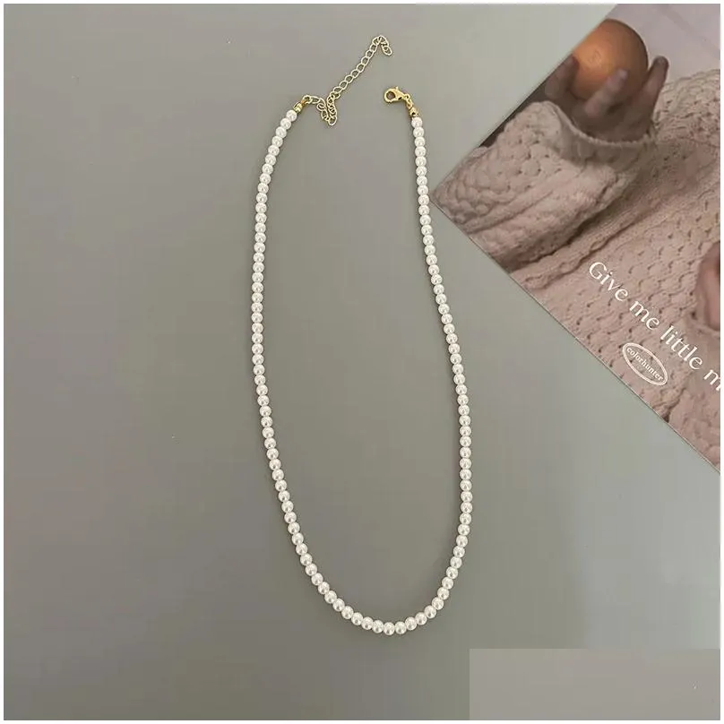 Beaded Necklaces Everything With Simple Pearl Necklace Womens Jewelry Fashion Chic Choker Temperament Design Superior Sense Clavicle D Dh5Cl