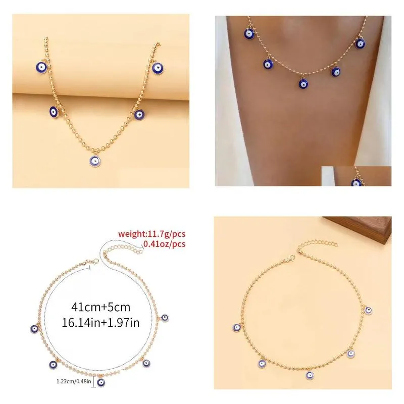 Chokers Blue Evil Eye Choker Pendant Necklaces Gold Lucky Turkish Eyes Necklace Clavicle Chain Fashion Jewellry For Drop Delivery Jewe Dhvzq