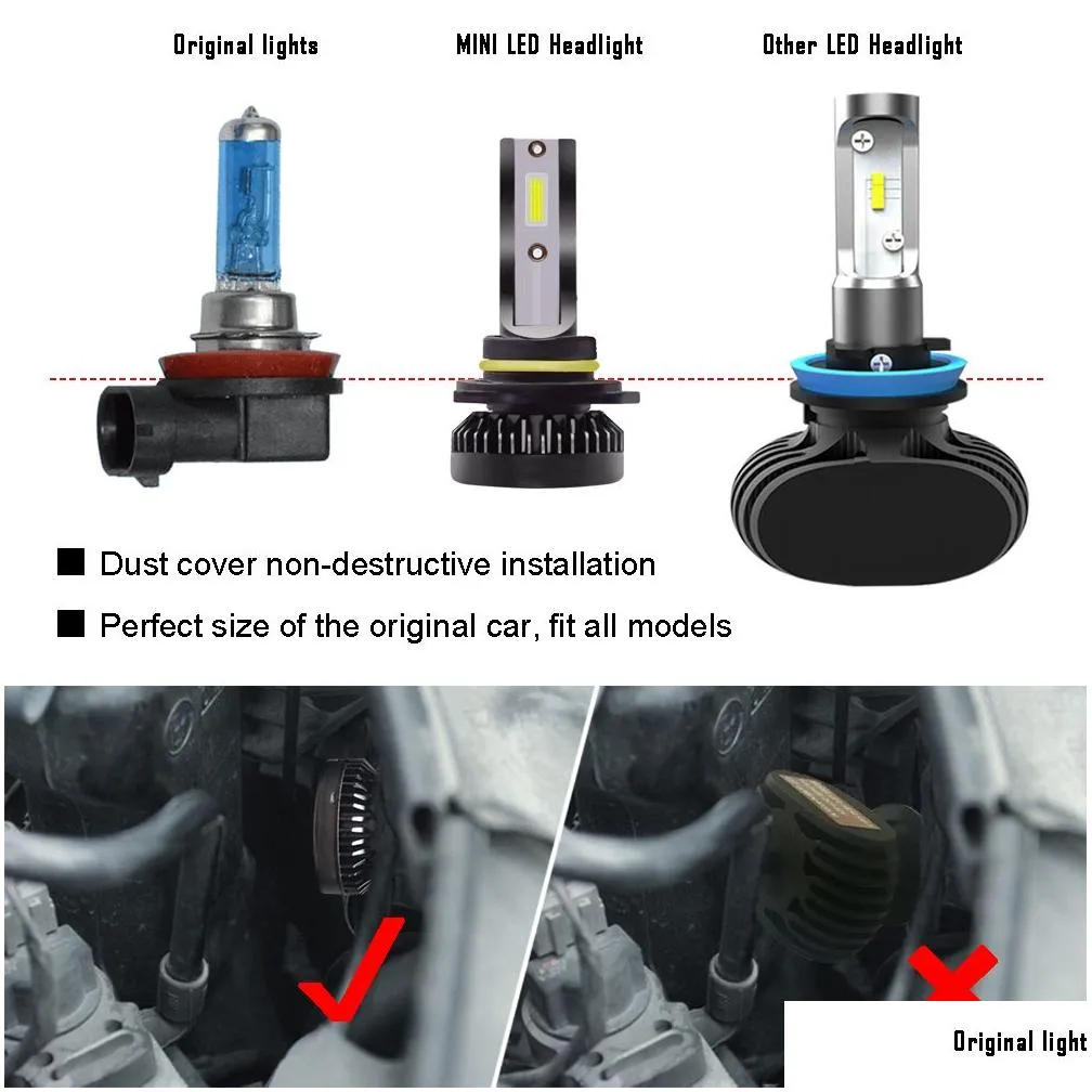 New 2PCSLED 12000L M/PAIR Mini Car Headlight Bulbs H1 LED H7 H8 H9 H11 Headlamps Kit 9005 HB3 9006 HB4 LED Lamps