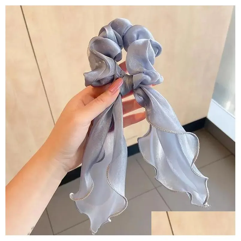 Pony Tails Holder Bowknot Elastic Hair Bands Ties Long Solid Ribbon Ponytail Ring For Women Girls Accessories Drop Delivery Jewelry H Dhlg8