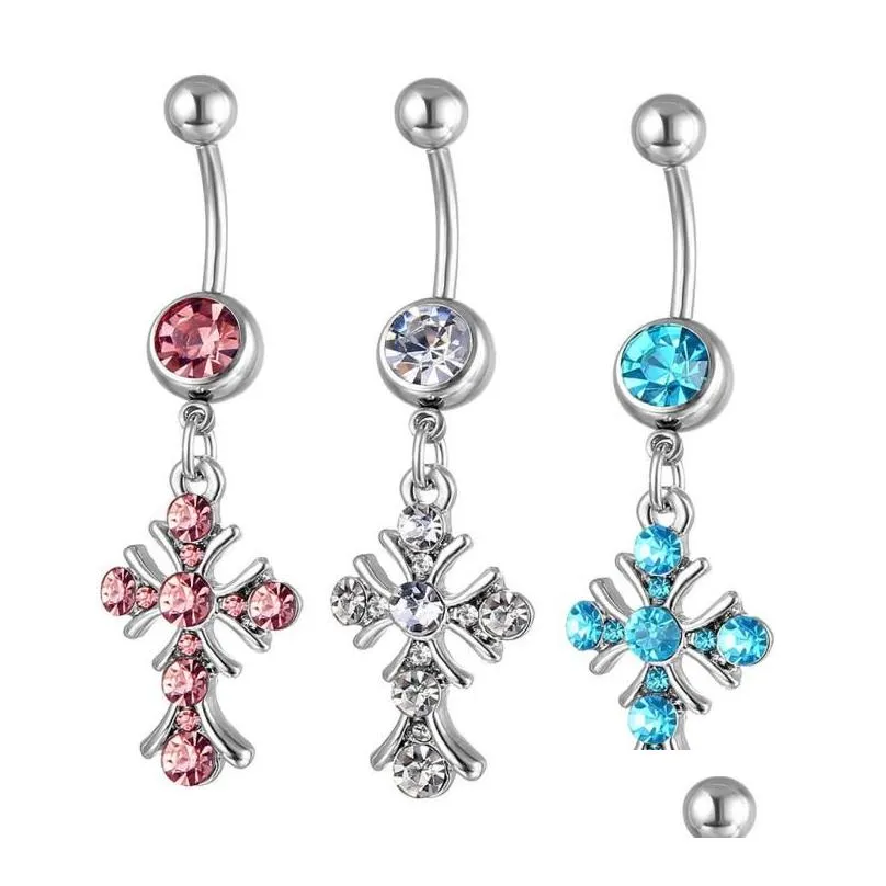 D0550 Cross Belly Navel Button Ring Mix Colors01234562997302