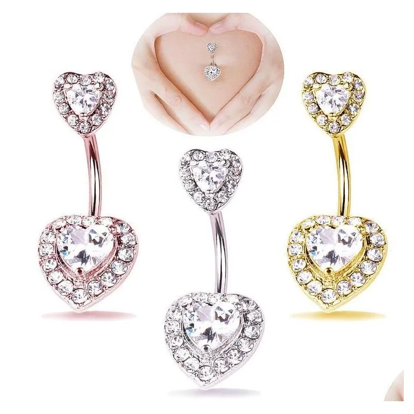 Navel & Bell Button Rings 316L Surgical Steel Women Double Gem Belly Bar Ring Body Piercing Bars Jewelry Drop Delivery Dhwfy