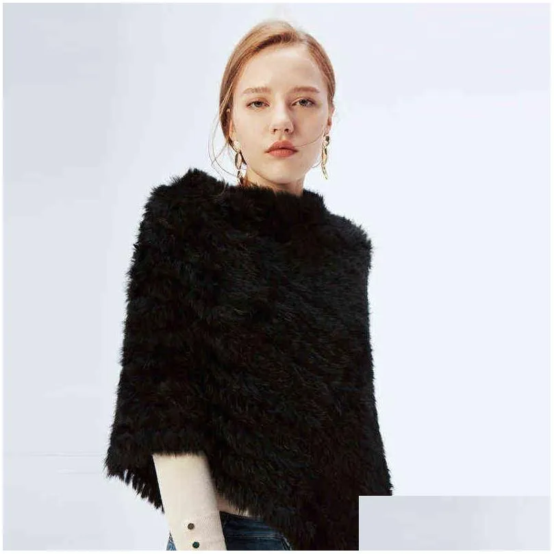 Women`S Fur & Faux Ethel Anderson Real Knitted Rabbit Poncho Vest Fashion Wrap Coat Vtg Shawl Lady Natural Wedding Party Wholesale 220 Dhf62