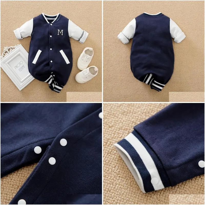 Rompers Spring And Autumn Boys Girls Baseball Style Handsome Cotton Comfortable Long Sleeve Baby Bodysuit 231122 Drop Delivery Dhyir