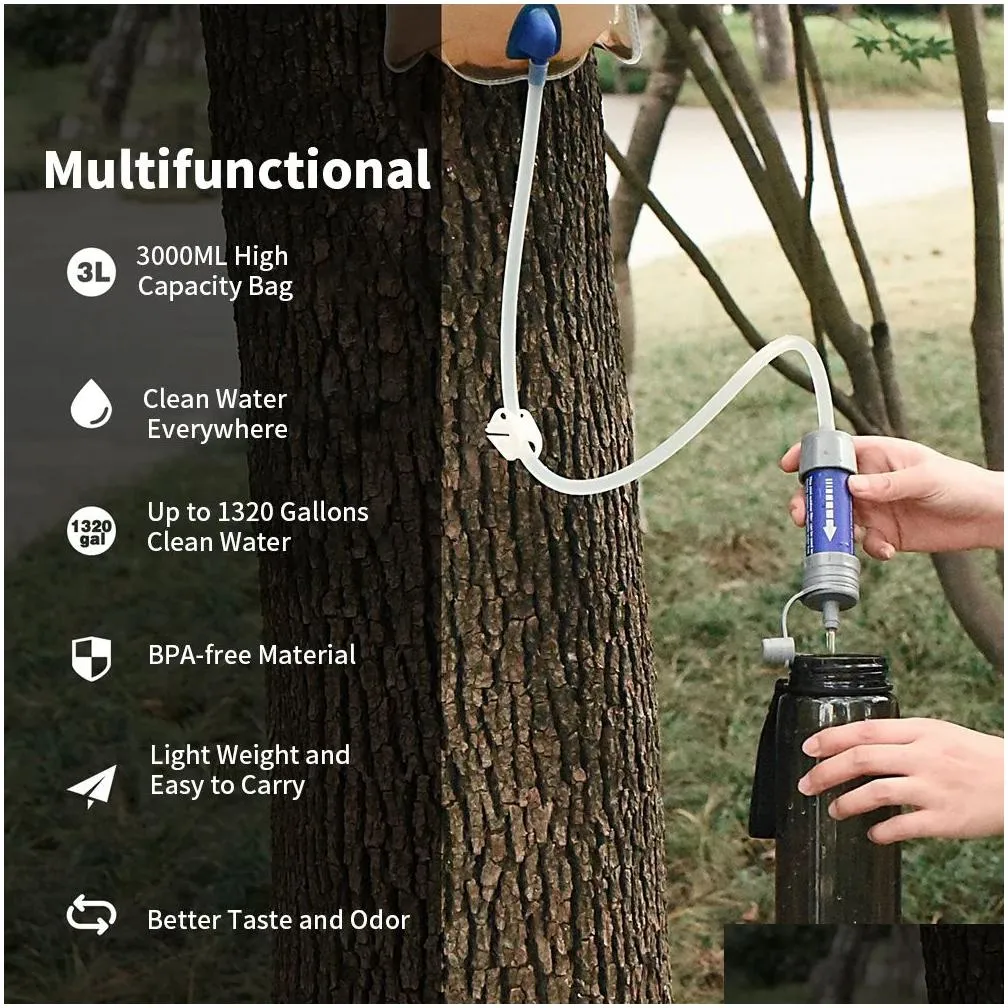 Survival Gravity Water Filter System for Outdoor Camping Hiking Emergency Kit Ultralight Water Filter with Water Reservoir Supplies