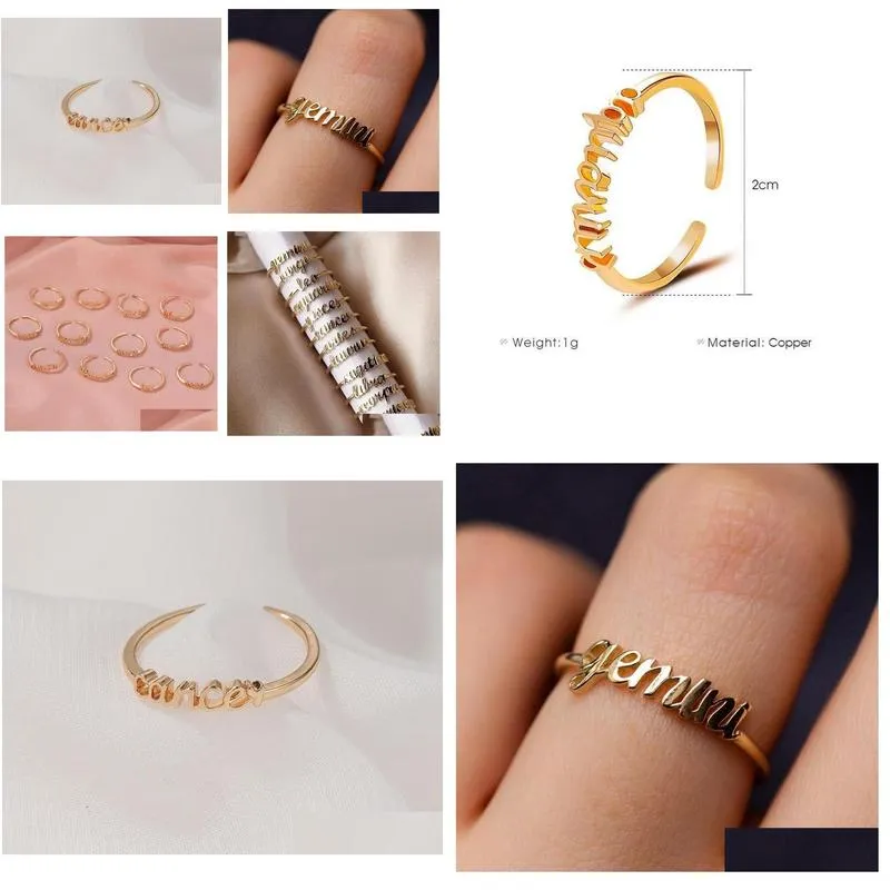 Band Rings Open Gold 12 Star Signs Ring Constellation Birthday Friendship Jewelry Gift Personality Custom Zodiac For Drop Delivery Dhibg