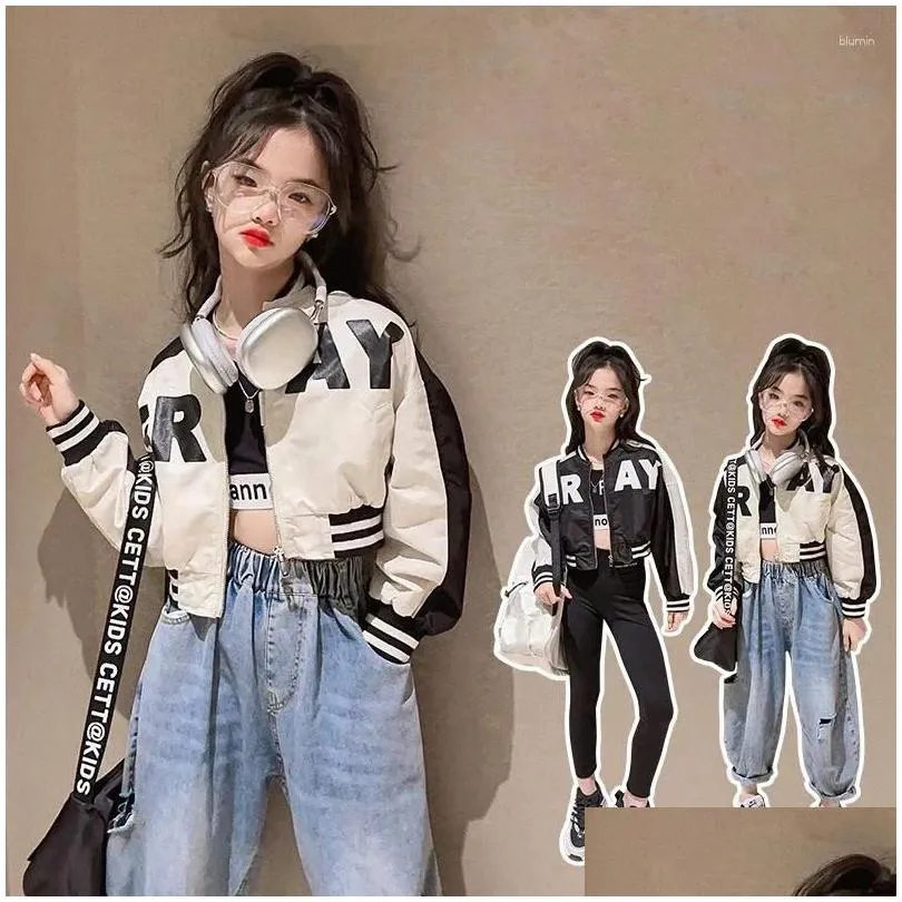 Jackets Spring Autumn Teen Girls Jacket 2024 Fashion Letter Zipper Coats For Kids Windbreaker Outerwear 4-13 Years Children Clothing