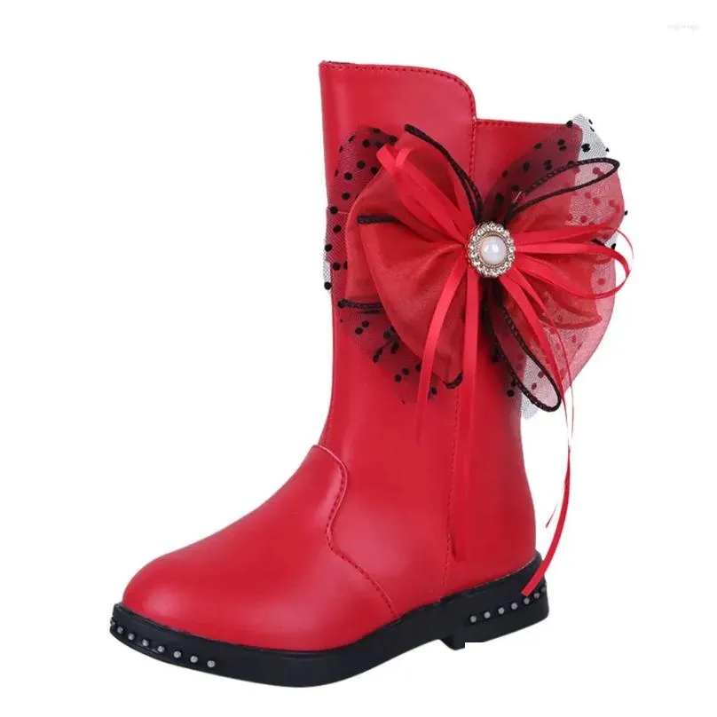 Boots Toddler Infant Kids Baby Girl For Princess Butterfly Knot Shoes Fashion Leather Chaussure Enfant Fille Hiver#Y4