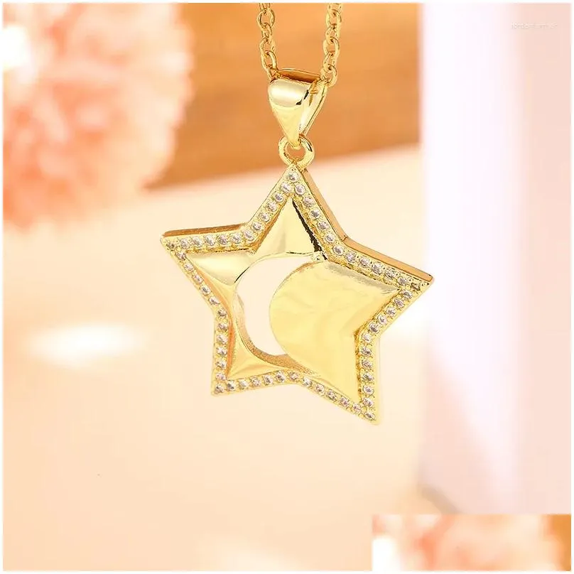 Pendant Necklaces Trendy Stainless Steel Chain Copper Gilded Heart Five-pointed Star Moon Necklace For Women CZ Jewelry Gift