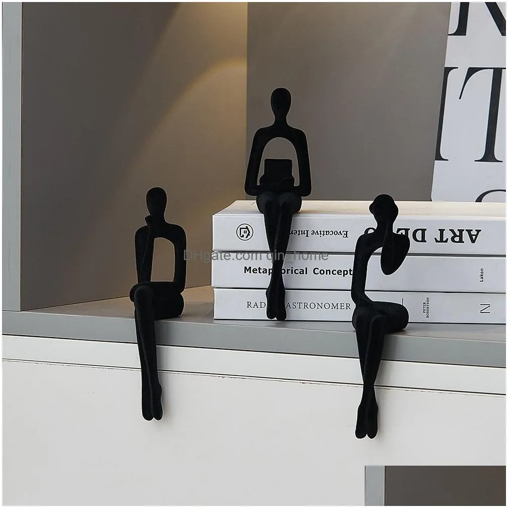 decorative objects figurines figures home accessories flocking blue figure ornaments study room decoration living decor 230816