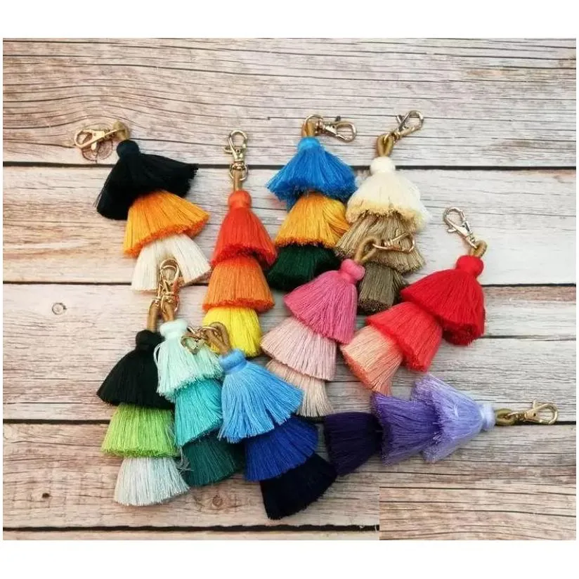 Key Rings Handmade Colorf Boho Pom Tassel Bag Charm Chains Fashion Jewerly Keychains Ring 10 Colors Drop Delivery Jewelry Dhteb