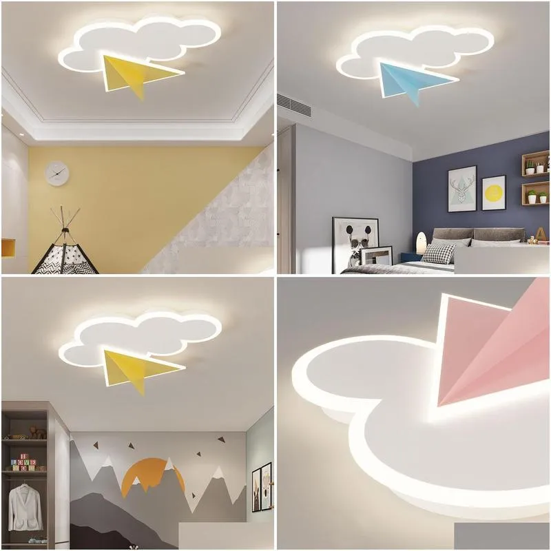 Lights Children`s Room Cartoon Airplane Ceiling Light Warm Romantic Boy And Girl Room Modern Minimalist Creative Cloud Bedroom Lamps