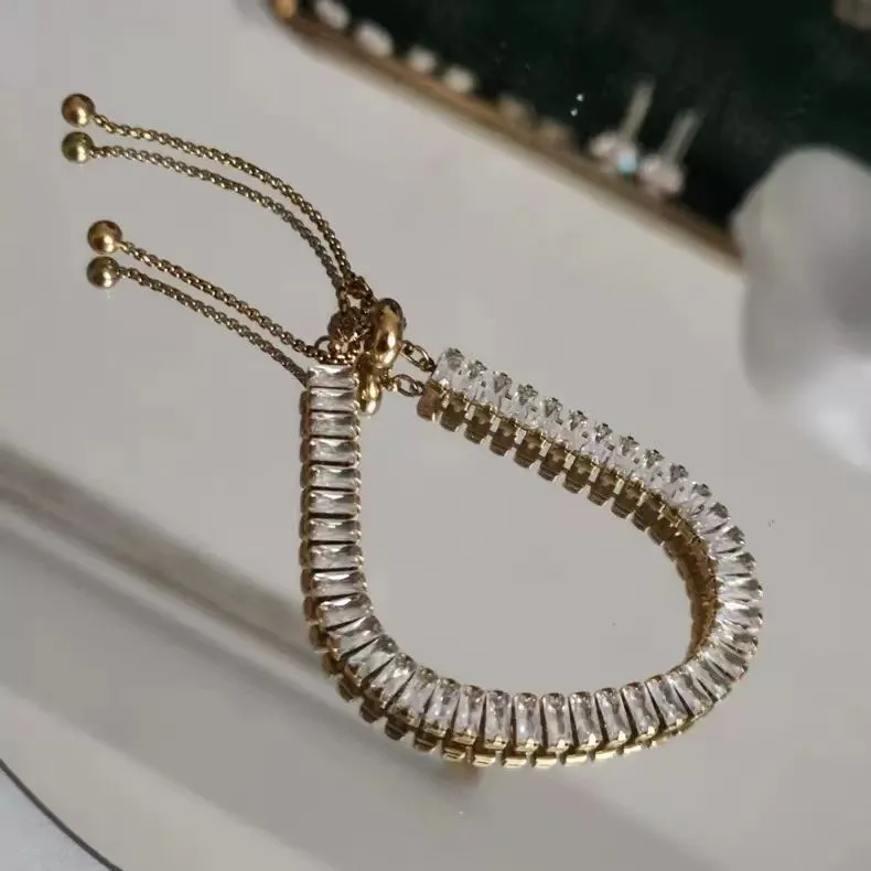 Full of Rhinestone Stainless Steel Bracelet Necklace For Women 2023 New Designer Shiny Luxury Zircon Adjustable Bracelets Jewelry Gift