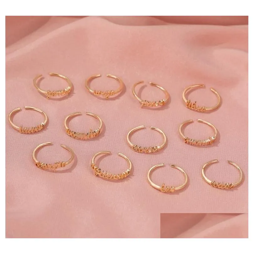 Band Rings Open Gold 12 Star Signs Ring Constellation Birthday Friendship Jewelry Gift Personality Custom Zodiac For Drop Delivery Dhibg