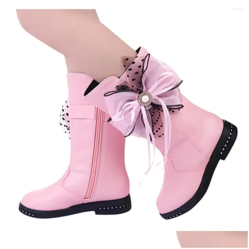 Boots Toddler Infant Kids Baby Girl For Princess Butterfly Knot Shoes Fashion Leather Chaussure Enfant Fille Hiver#Y4