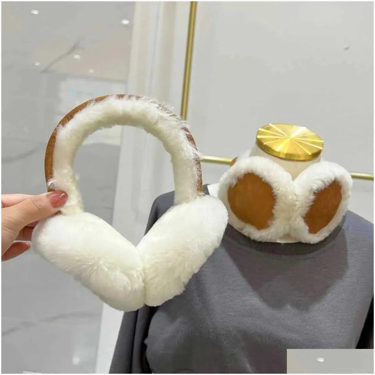 Ear Muffs Women Winter Real Shearling Earmuffs Girls Ers For Cute Bow Warmer Outdoor Fluffy Soft R231009 Drop Delivery Dhnma