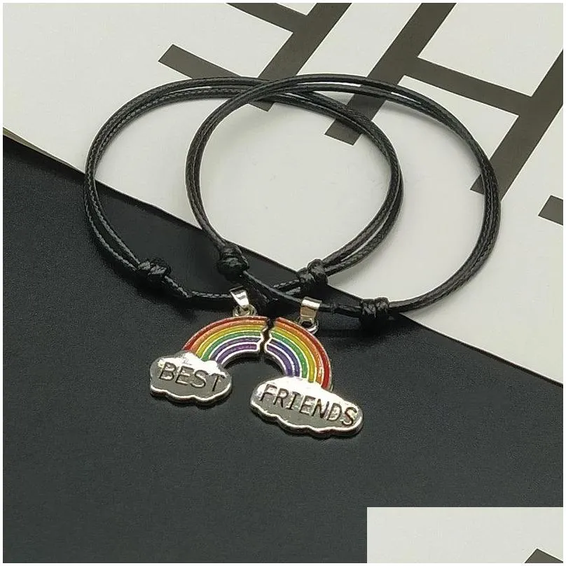 2 pcs/lots Rainbow Best Friend Bracelet Adjustable friendship Couple Bracelet gift Hand Bracelets Wholesale Dropshipping