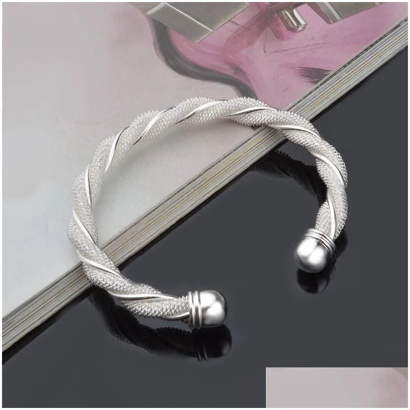 Bangle 925 Sterling Sier Bracelets For Women Fashion Trendy Twist Cuff Bangles Bracelet Jewelry Gift Drop Delivery Dhrhj