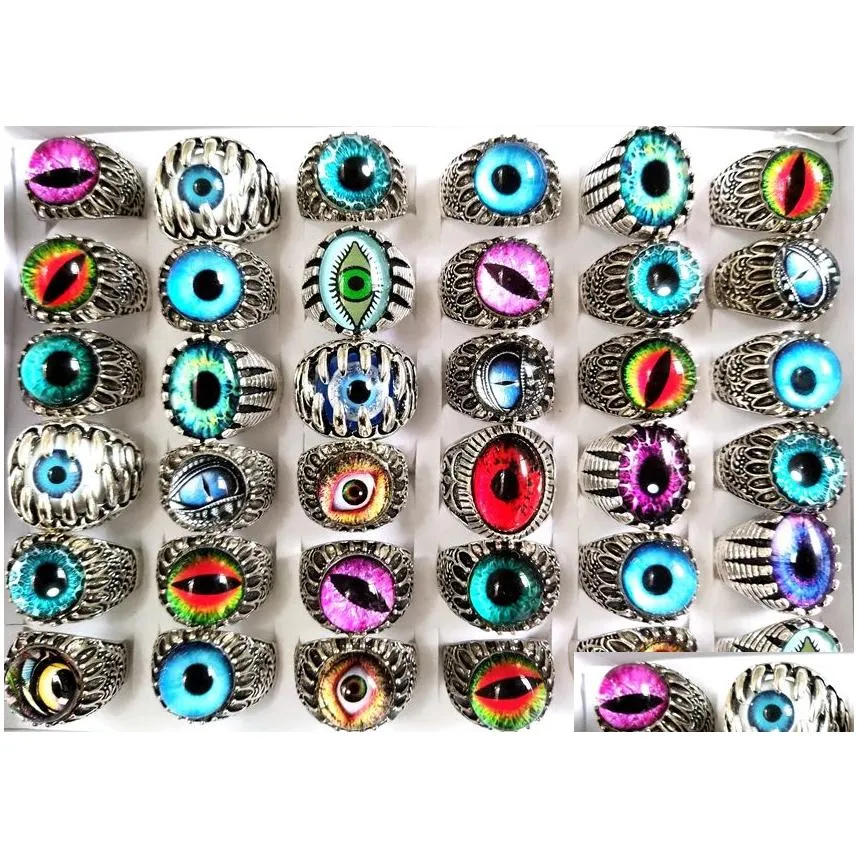 wholesale top mix eye ring unique design evils eyes silver tone rings vintage men women punk rocker cool bands man boy jewelry gift