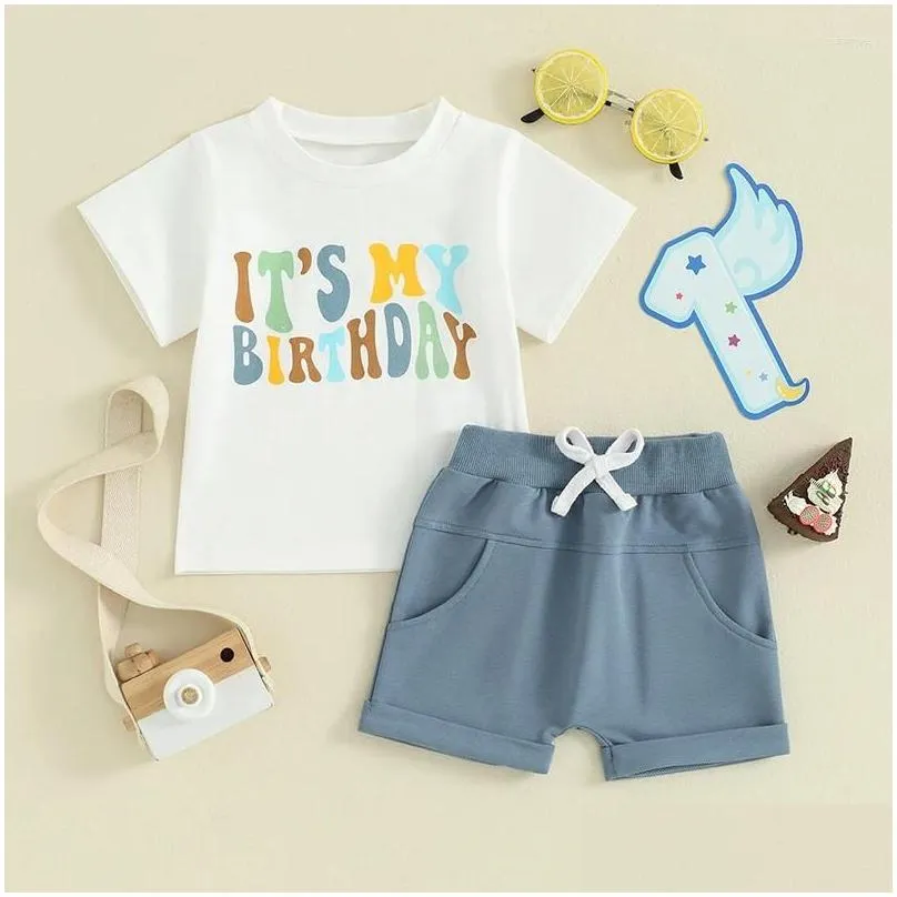 Clothing Sets It S My Birthday Toddler Baby Boys Summer Outfits Letter Print T-Shirt Tops Rolled Jogger Shorts Set Casual