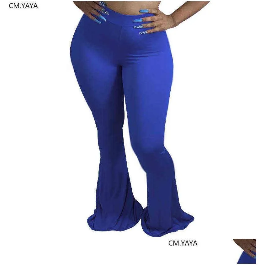 Women`S Pants & Capris Cm.Yaya Casual S-4Xl Plus Size Women Elastic Wide Leg Flare Leggings High Waist Trousers Draped Jogger Sweatpa Dhpzf