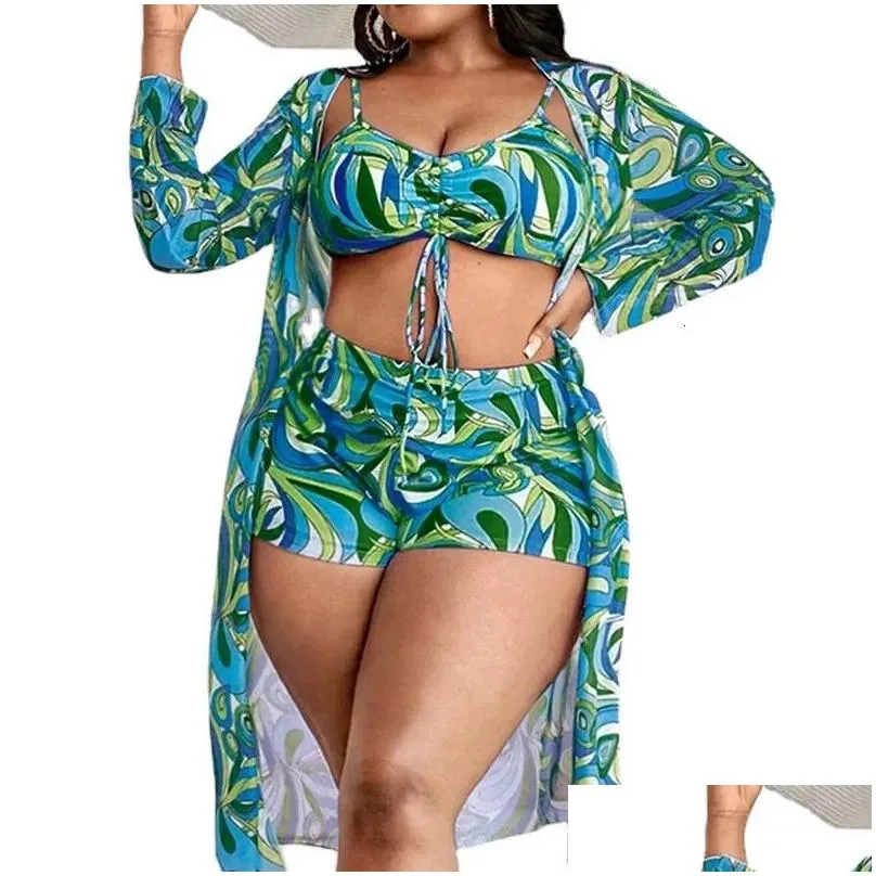 Women`S Swimwear 2024 Plus Big Size For Women Swimsuit Large Bathing Suits Three-Piece Push Up Bikini Set Y Separate Stylish 240309 D Dhvwf