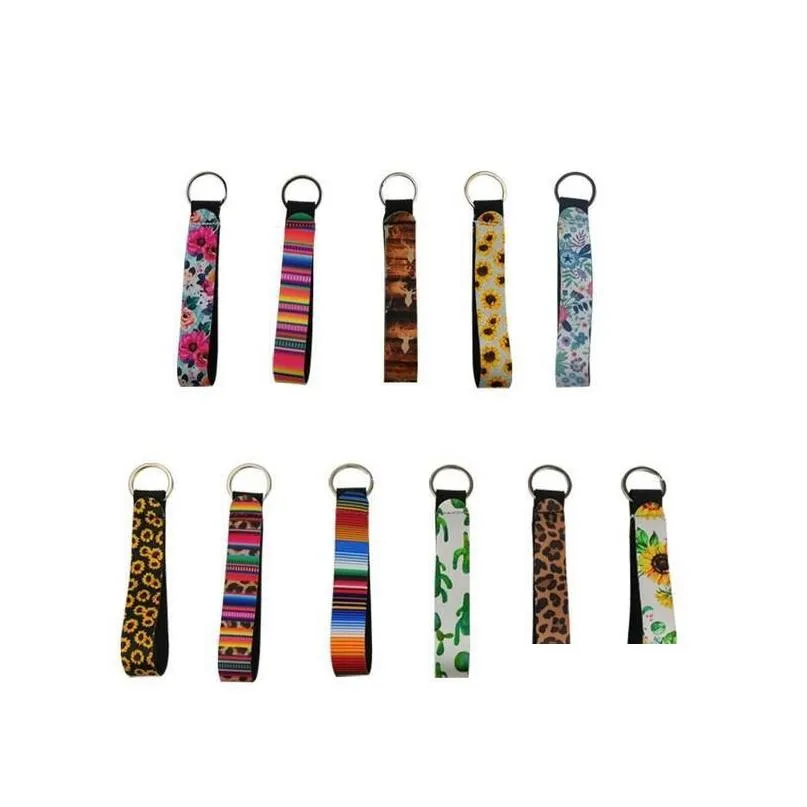 Keychains & Lanyards 29 Styles Wristband Floral Printed Key Chain Neoprene Ring Wristlet Keychain Party Favor 300Pcs Ship Drop Delive Dhwcj
