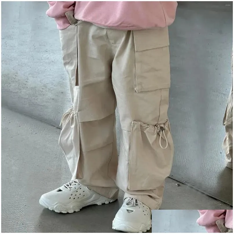 Trousers Children Clothing Boys Pants 2024 Spring Fashionable Korean Style Soft Washed Cotton Beige Large Pocket Cargo