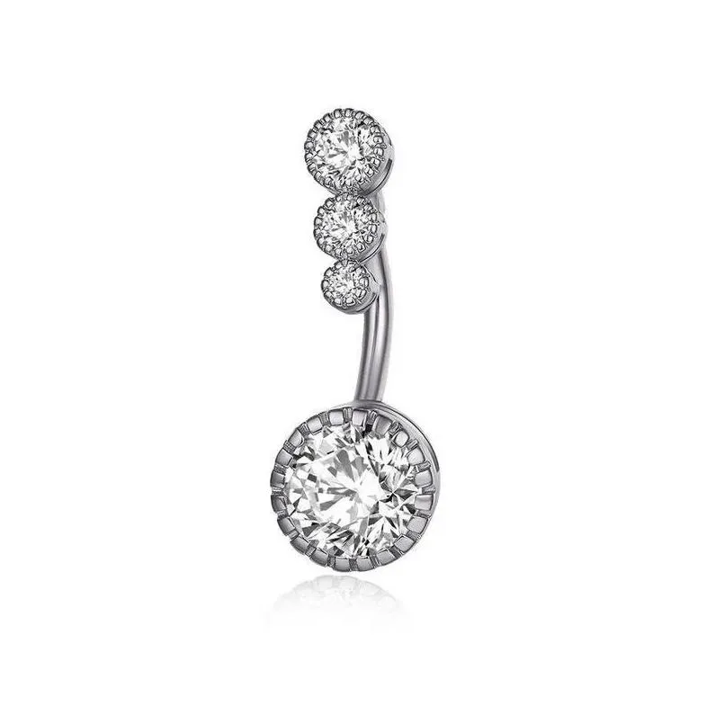 Navel & Bell Button Rings Diamond Dangle Belly Bars Ring Piercing Crystal Body Jewelry Flower Shape Pendant Wholesale Drop Delivery Dhg9Z