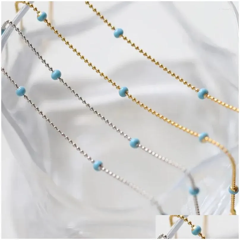 Chains RHYSONG Delicate Hademade Beaded Chain Necklace Enamel Blue Acero Inoxidable Mujer Statement Stainless Steel Choker Women Gift