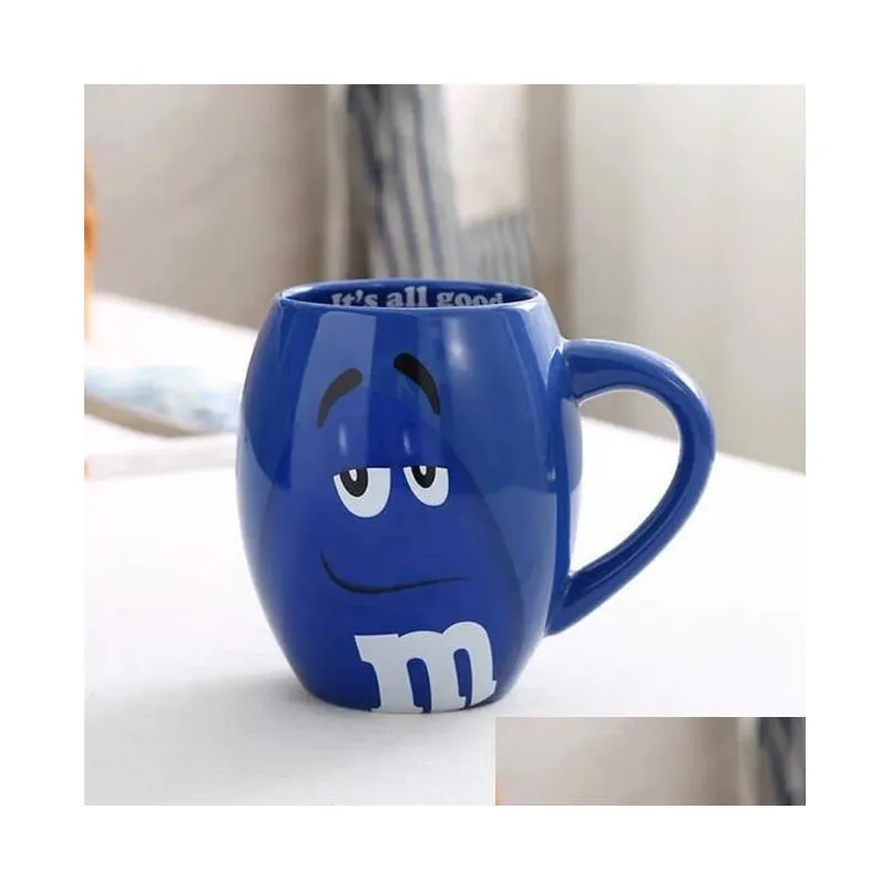 Top 600mL m&m Beans Coffee Mugs Tea Cups and Mugs Cartoon Cute Expression Mark Large Capacity Drinkware Christmas Gifts