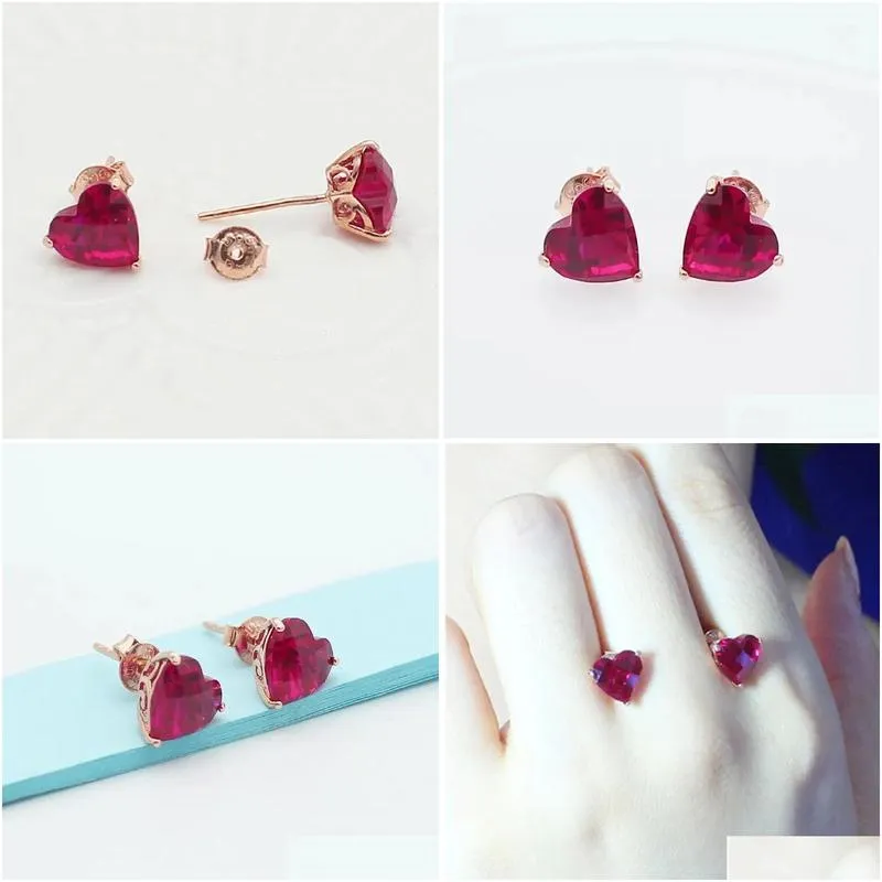 585 purple gold 14k rose gold heart ruby earrings for women romantic light luxury ear studs engagement jewelry