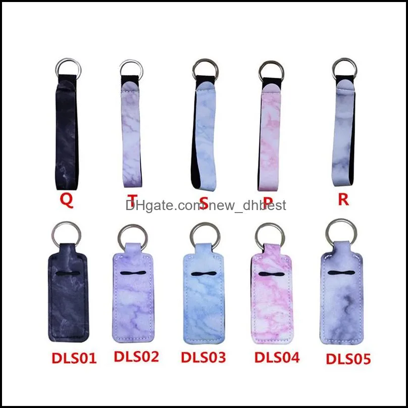 Keychains Marble Chapstick Holder Keychain Keyring Lanyard Wristlet Lipstick Sleeve Pouch Elastic Lip Balm Holster Fashion Dhgarden Dhshj