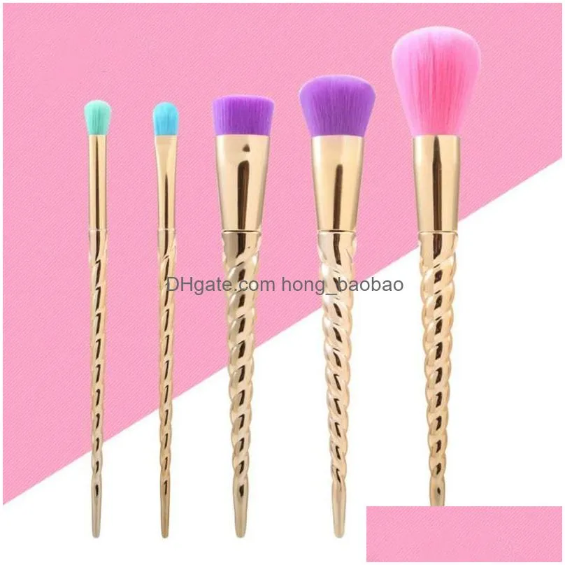 tar makeup brushes sets cosmetics brush 5 bright color rose gold spiral shank make-up brush unicorn screw tools