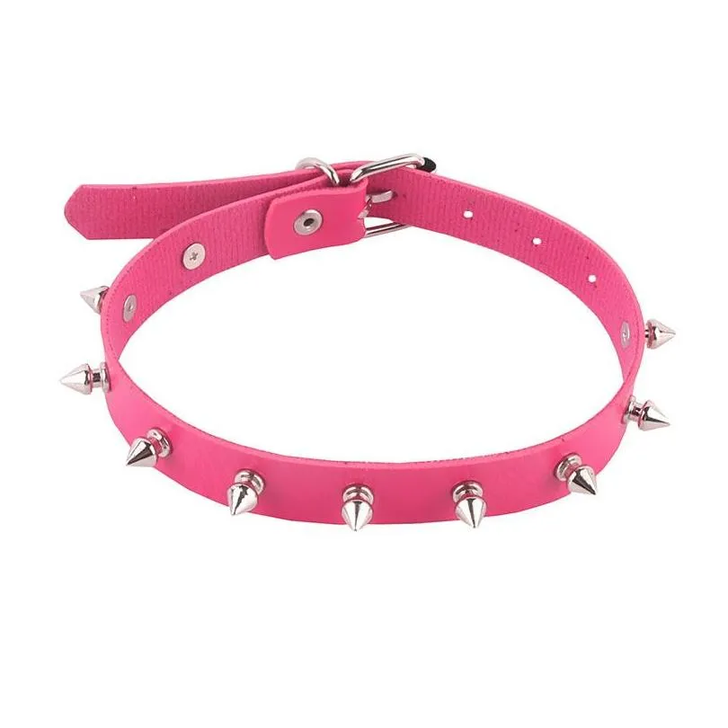 Chokers Y Gothic Pink Spiked Punk Choker Collar With Spikes Rivets Women Men Studded Chocker Necklace Goth Jewelry Drop Delivery Neckl Dhinc