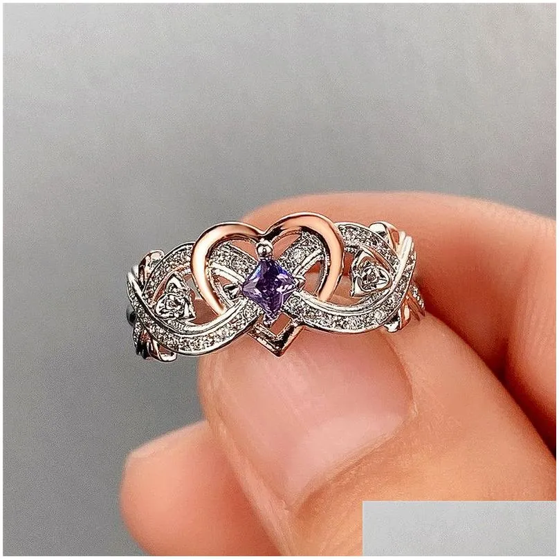 Creative Women`s Heart Rings with Romantic Rose Flower Design Wedding Engagement Love Ring Aesthetic Jewelry