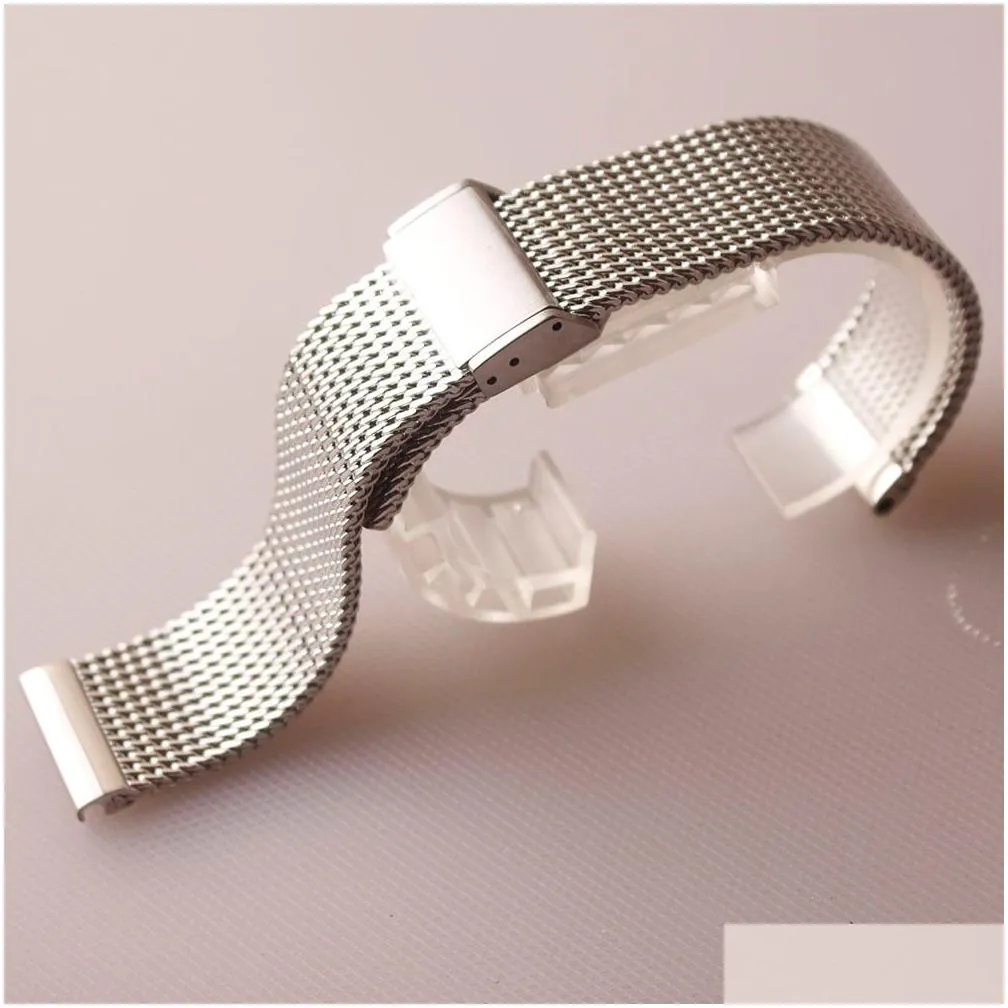 Watch Bands Stainless Steel Mesh Watchband 18Mm 19Mm 20Mm 21Mm 22Mm 24Mm Sier Strap Bracelet Special Fold Clasp Deployment Quick Pin Dhkw5