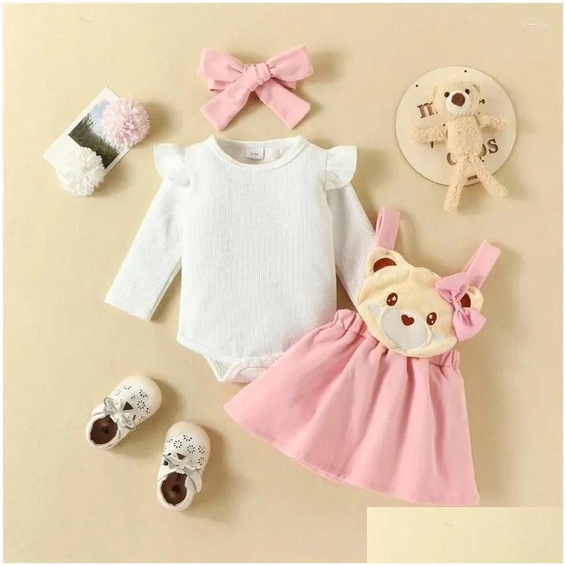 Clothing Sets Infant Baby Girls Outfits Born Winter Long Sleeve Rompers And Overall Dress Headband Set Skirt Suits