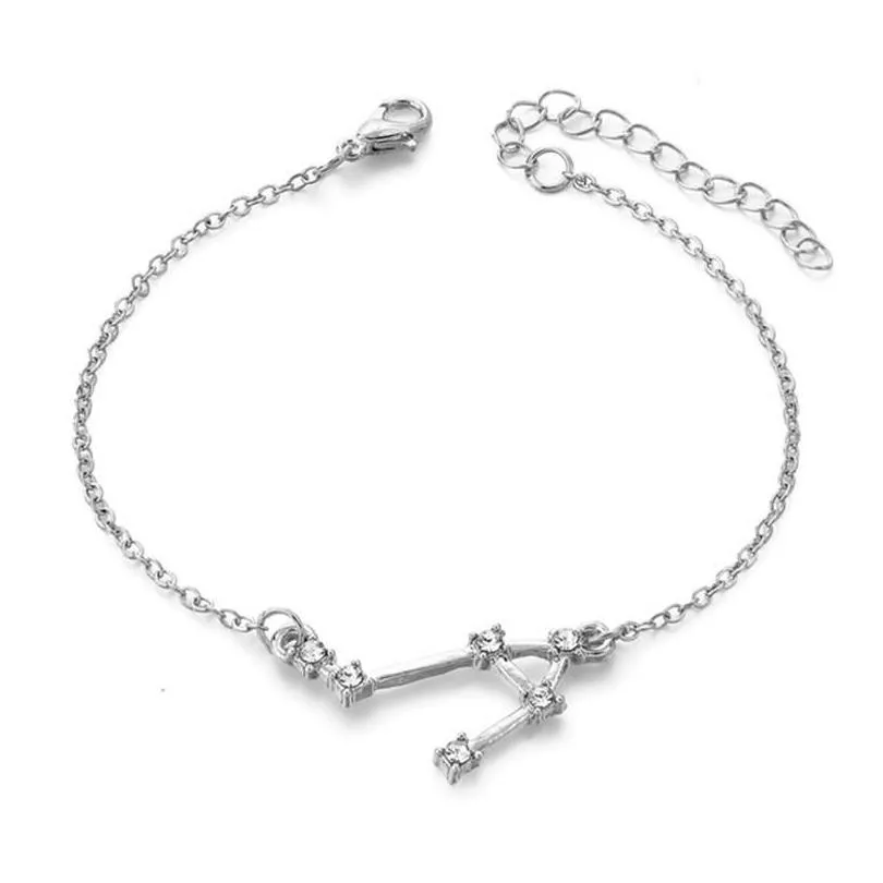 Charm Bracelets 12 Horoscope Zircon Zodiac Signs Bracelet Constellations For Women Jewelry Drop Delivery Dh5Ny
