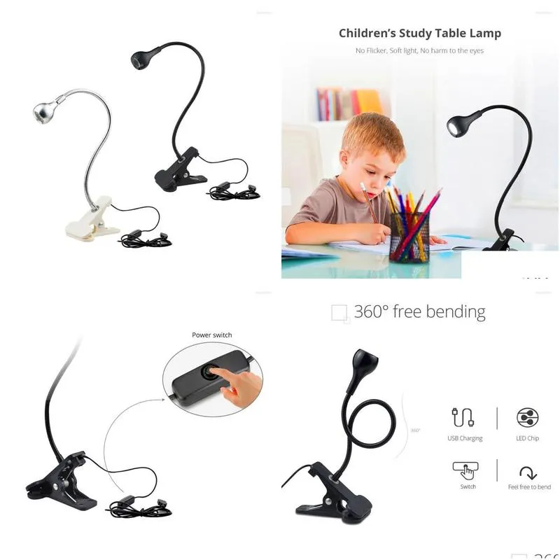 Table Lamps Led With Clip Holder Portable USB Power Flexible Bookish Desk Lamp Bedside Lampada Household Lighting Reading For Book Luz