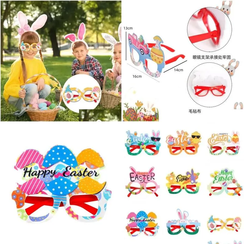 Other Festive & Party Supplies Glasses Frame Chick Egg Bunny Happy Easter Po Props Booth Glass Kids And Adts Spring Drop Delivery Home Dhhrn