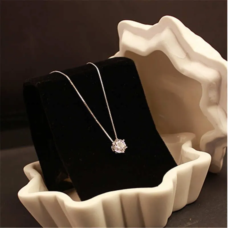 Korean Women Fashion 925 Sterling Silver Jewelry Inlaid Diamond Short Necklace Clavicle Chain